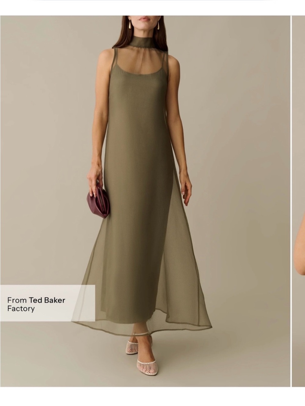 CAARA Alette Organza Maxi Dress  Sleeveless High-Neck Back Bow in Grey Moss NEW - Picture 3 of 14